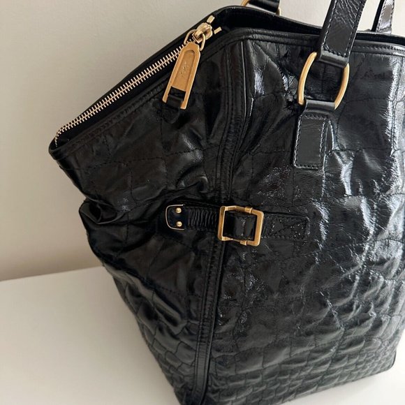 YSL Yves Saint Laurent Downtown Black Quilted Croc Embossed Patent Leather - Picture 6 of 15